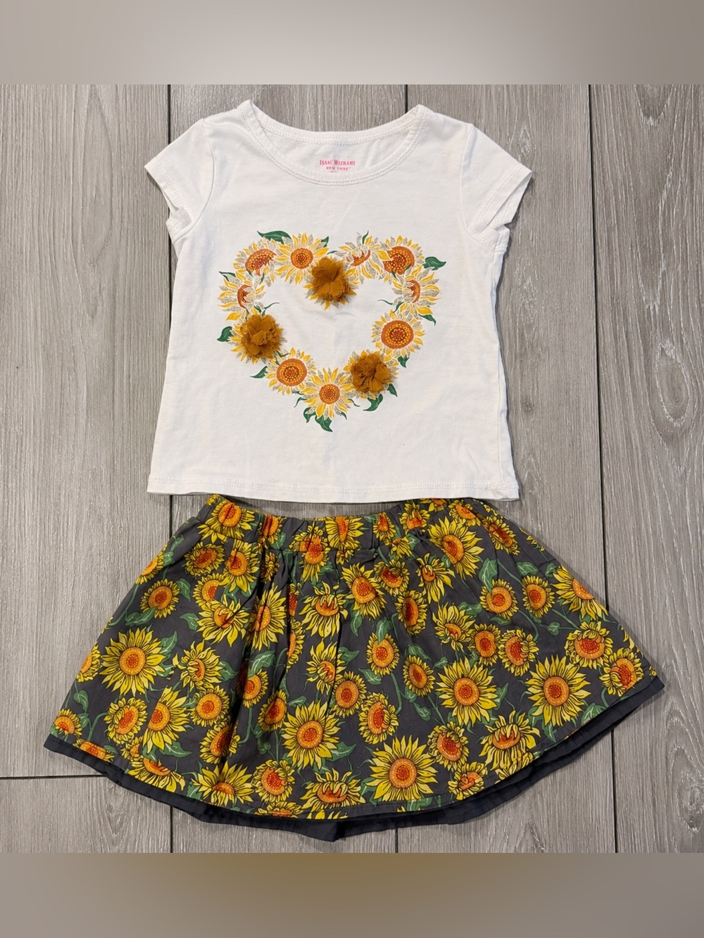 Girls Sunflower Shirt & Skirt Outfit Set